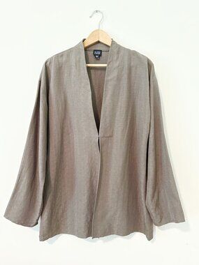 Eileen Fisher Silk Linen Gray Long Sleeve Jacket Size Large